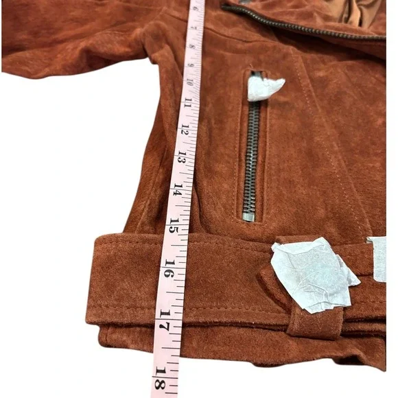 Blank NYC XS Rust Suede Leather Moto‎ Biker Jacket Zip Up Belted Womens NWT - Picture 8 of 13